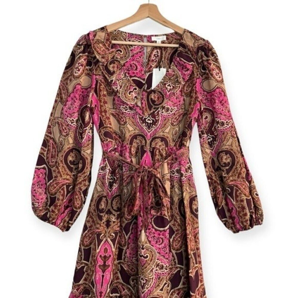 A LOVES A Paisley Printed Ruffled Linen V-Neck Maxi Dress Bohemian Size M NEW - Picture 7 of 10